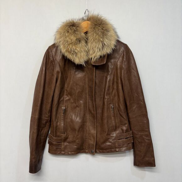Overland Women 100% Lamb Leather Jacket Size Small Brown Full Zip C044 -17 - Picture 1 of 16